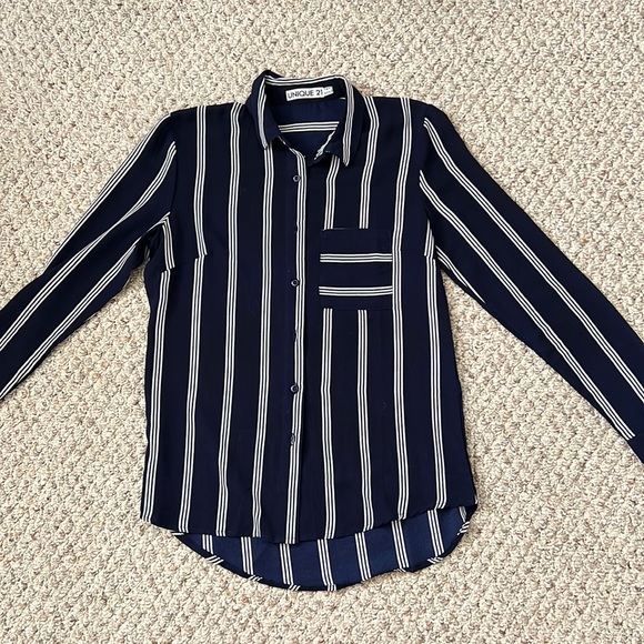 Navy Blue Striped Blouse - Picture 1 of 3